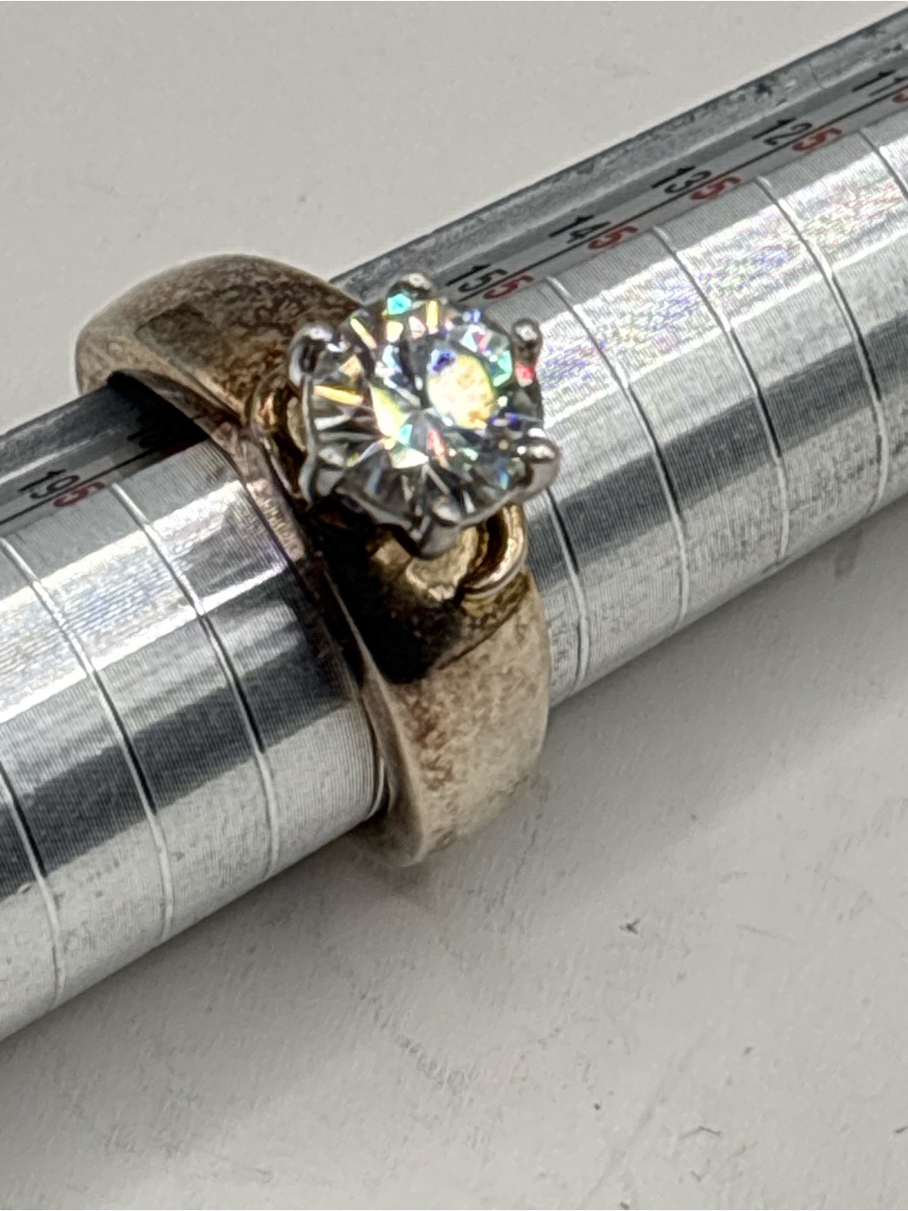 Vintage SJ 925 Sterling Silver Solitaire Ring Clear CZ Stone Size 8